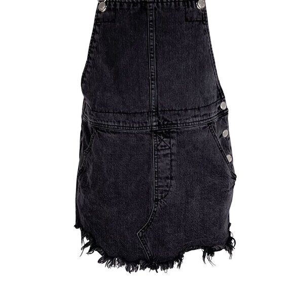 Free People Womens 4 Black Denim Overall Dress Frayed Hem Mini Jumper Grunge - Picture 6 of 15